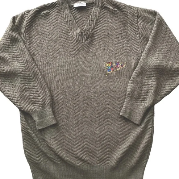 Vintage Gabicci Mens Wool Mix Jumper Taupe M Mountaineering Motif Pullover Retro - Picture 5 of 8